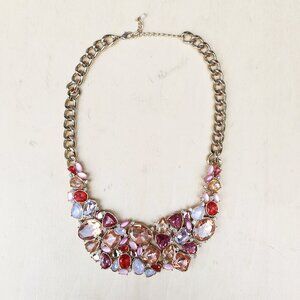Gold and Pink Stone Cluster Statement Necklace